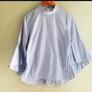 Pleione pinstripe flare sleeve blouse